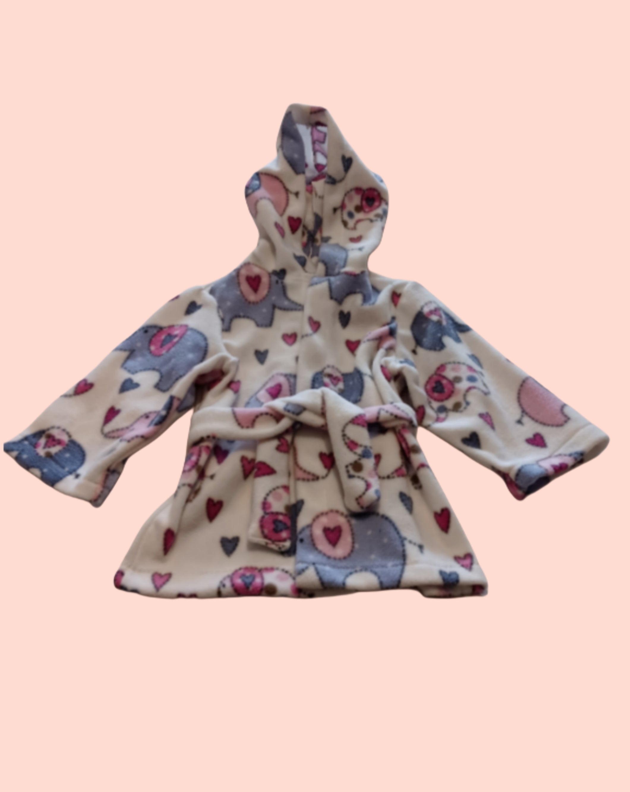 Robe de chambre 1-2 ans Éléphant rose et bleu en molleton